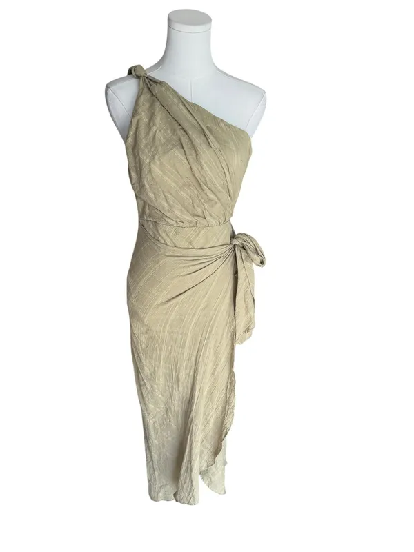 Hello Molly - NWT Golden Vibes Olive One Shoulder Midi Summer Dress SZ S - Image 3