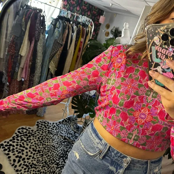 Misa Acia Ana Capri Floral Long Sleeve Top Pink Size Large - Image 6