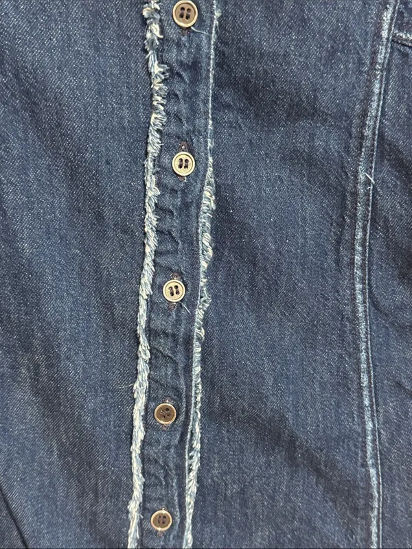 We The Free Boho Indigo Suhrie Denim Puff-Sleeve Button Front Oversized Shirt - Image 4