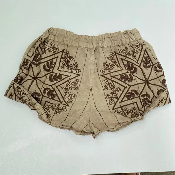 Free People XS Tan Brown Embroidered Boho Cotton Shorts Festival - Image 3