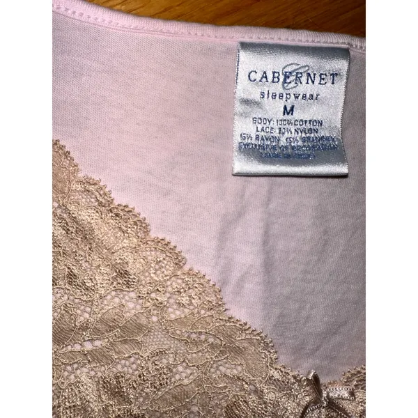 Cabernet Pink Tan Lace Trim Sleepwear Two Piece Pajama Set Size Medium - Image 11