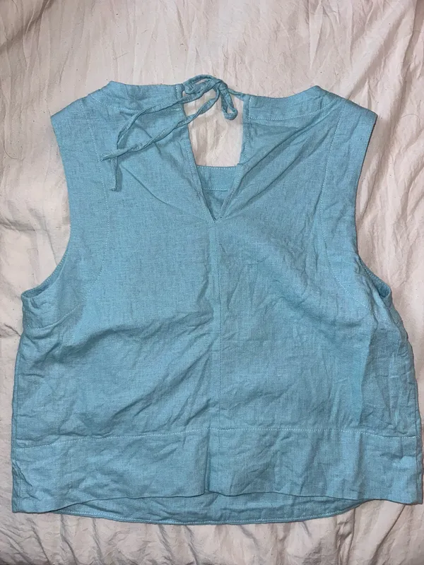 Rachel Zoe blue linen top with tie back detail Size 2 #linen #summer - Image 3