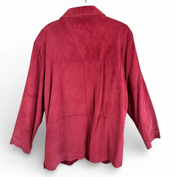 Jessica Holbrook Vintage Red Suede Leather Jacket Button Front Blazer Large - Image 2