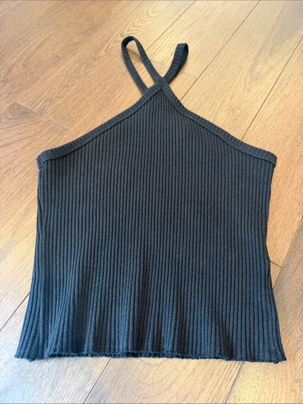 TLA Black Ribbed Fitness Halter Tank Top - Size Medium - C11-714 - Image 4