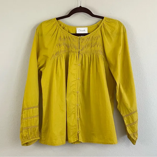 Cleobella Nerea Cotton Blouse in Citrine Yellow‎ Balloon Sleeves Size Medium - Image 2