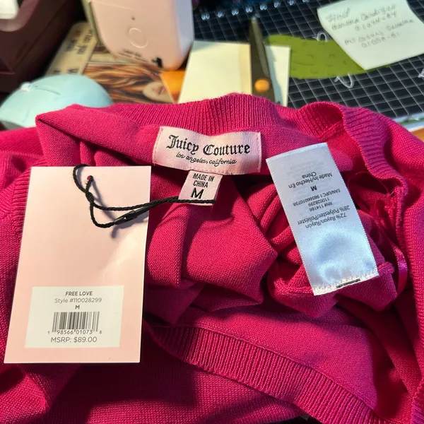 Juicy Couture Free Love NWT Crop Sweater Hot Pink Rhinestone Long Sleeve Barbie - Image 7