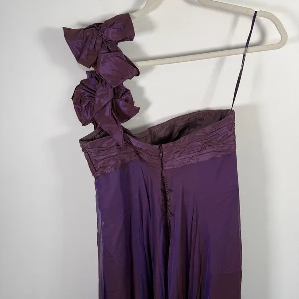 Rickie Freeman Teri Jon Gown Silk Chiffon Purple One Shoulder Rosette Womens 6 - Image 8