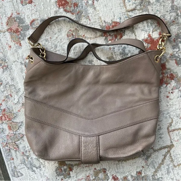 Michael Kors Jamesport Leather Hobo Large Shoulder Bag Taupe Tan Nude Gold - Image 5