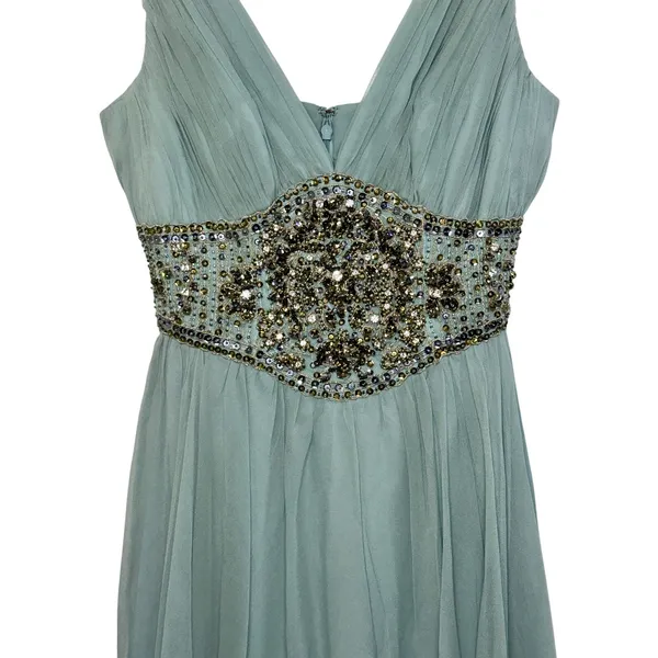 NWT Mandalay AQ Blue Silk Gold Beaded Embellished Mini Cocktail Party Dress Sz 6 - Image 3