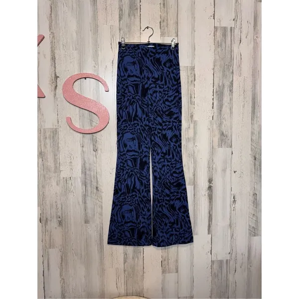 Urban Outfitters Bryn Pull On Flare Pants Blue And Black Swirl Print size XS - Image 2