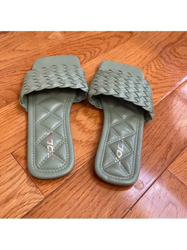Soda Green Summer Flat woven Sandals Mules slides trendy faux leather Sz 7.5 - Image 6