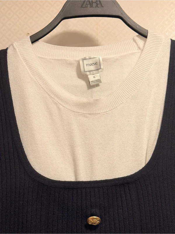 Maeve Navy/Ivory Twofer Double-Breasted Mini Dress Size XL with Gold Buttons - Image 7