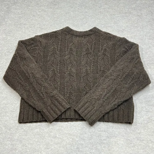 Universal Threads Brown‎ Cable Knit Crewneck Sweater Small Oversized LN Fisherman - Image 2