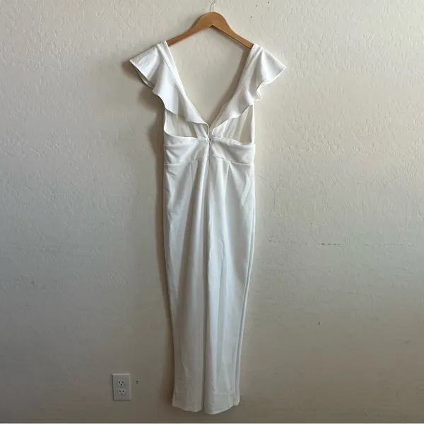 Lulu's White Plunging V Neck Flutter Sleeve Jumpsuit - Image 5