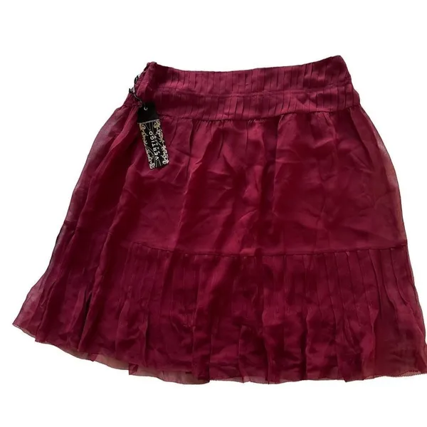 New Vertigo Paris Pleated Casual Lined Chiffon Silk Merlot Skirt sz 8 - Image 2