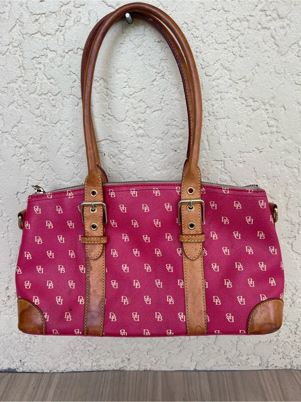 Dooney & Bourke Pink Signature Shoulder Bag with Brown Trim - Image 3