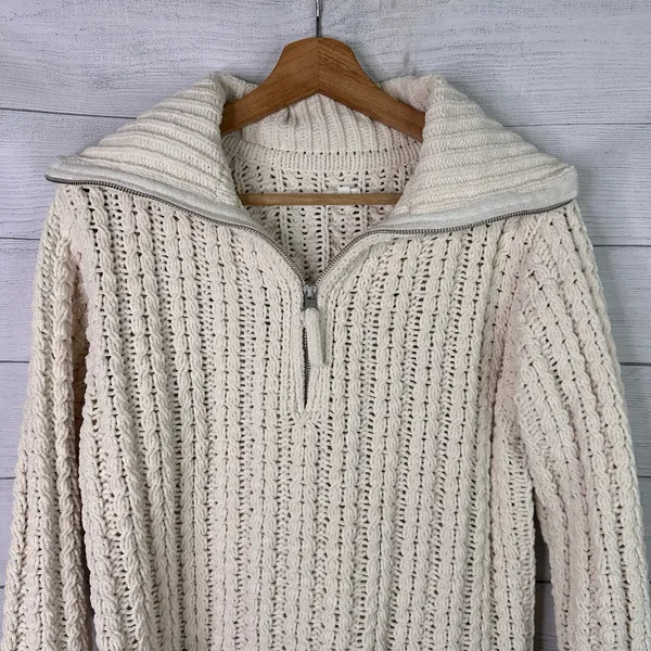 Aerie Cable Knit Chenille Sweater Womens XXS Cream Ivory Quarter Zip Pullover - Image 3
