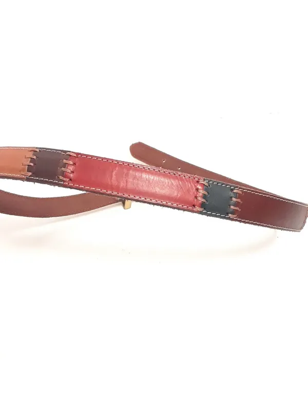 Fossil Patchwork Leather Belt - size Medium,Brown Blue Red BOHO western - Image 5
