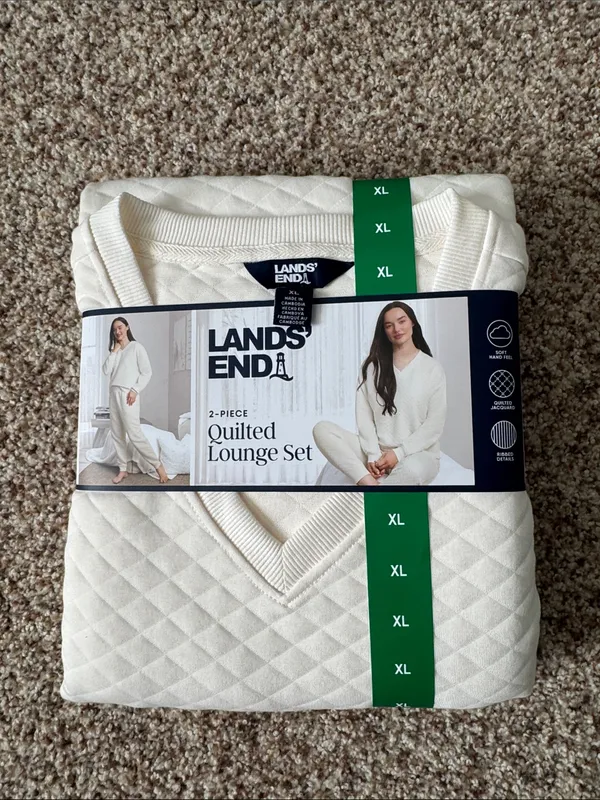 Lands' End Quilted 2-Piece Lounge Set in Cream - Image 2