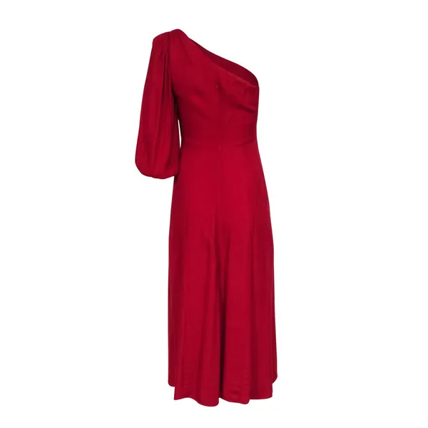Reformation Dress Sz 2 Red One Shoulder Midi Formal Cocktail Party Wedding Guest - Image 4