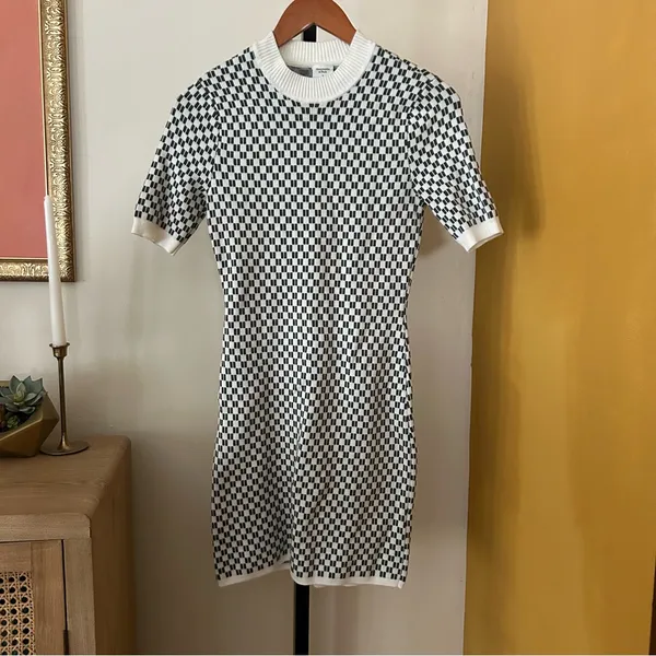 Abercrombie & Fitch Checkered Mock Neck Mini Sweater Dress‎ Short Sleeve Size S - Image 4