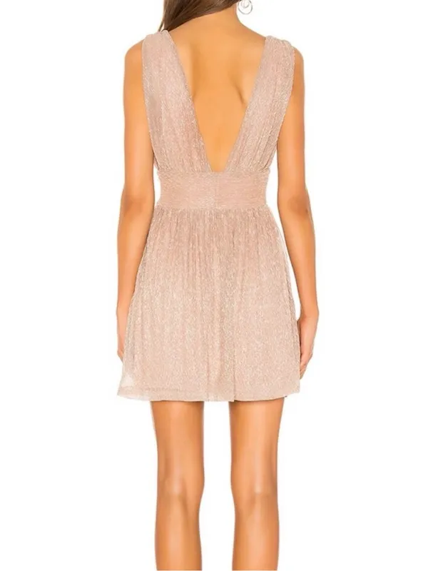 SuperDown Plunging V-Neck Sparkle Mini Dress in Rose Metallic xs nwt - Image 3