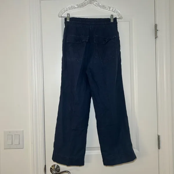 Gap Navy Blue Linen Blend Wide Leg Smocked Waist Drawstring Pants Womens Size 0 - Image 4