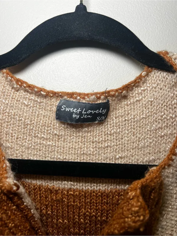 Striped Henley Pullover Sweater in Brown and Cream - Image 2