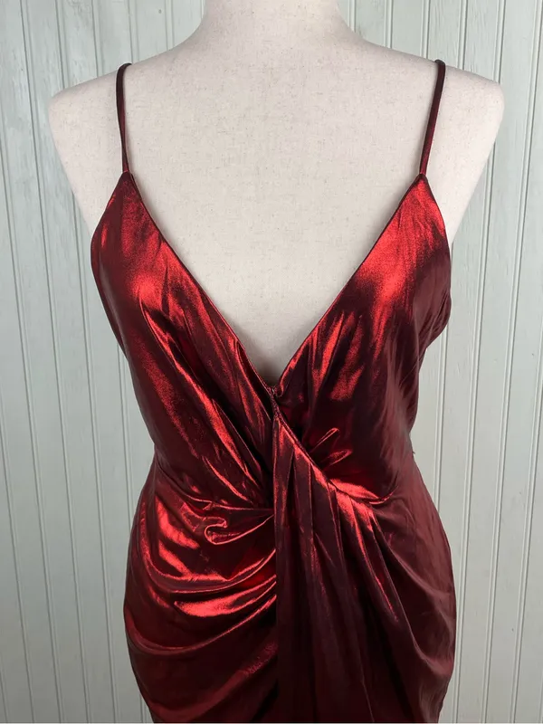 Revolve H:ours Lilith Dress Metallic Dark Red Size Small Draped Mini Going Out - Image 4