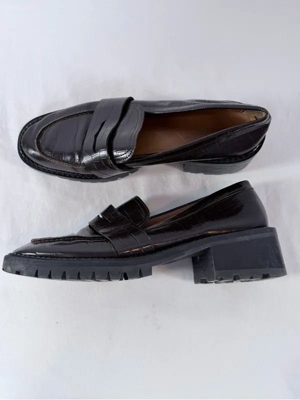 & Other Stories Croc Embossed Block‎ Heel Loafers in Dark Brown Size 10.5 - Image 2