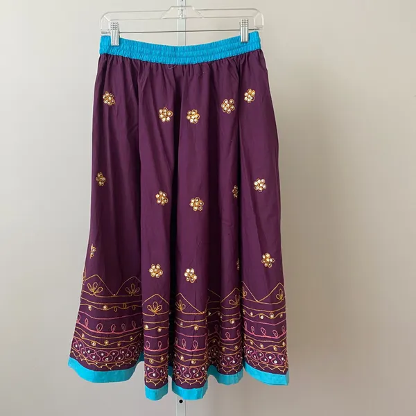 Mamta Cotton Boho Beachy Relaxed Peasant Ethereal Midi Skirt Teen Purple - Image 7