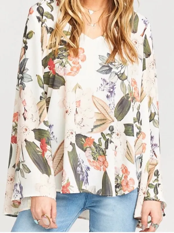 show me your mumu hippy dippy boho bell sleeve tunic floral pullover blouse M - Image 2