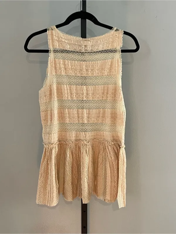 Free People Textured Pucker Lace Peplum Drop Waist Top Sheer Size Small - Image 3