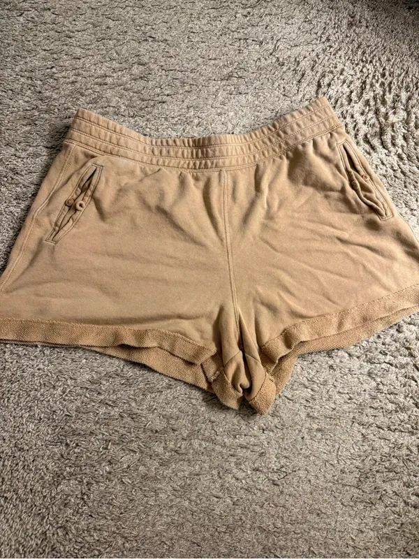 aerie tan beige High Waisted Chillax Fleece Lounge Shorts - size XL - Image 2