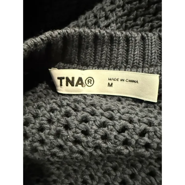 TNA‎ Aritzia Womens Navy Blue Cotton Mesh Open Knit Crewneck Sweater Size M - Image 4