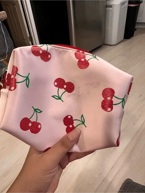 Ulta Beauty Pink Cherry Print Makeup Pouch with Red Cherry Charm - Image 5