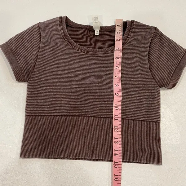 Aerie Offline XS Brown Ribbed Cropped T-Shirt Seamless Baby Tee - Image 6