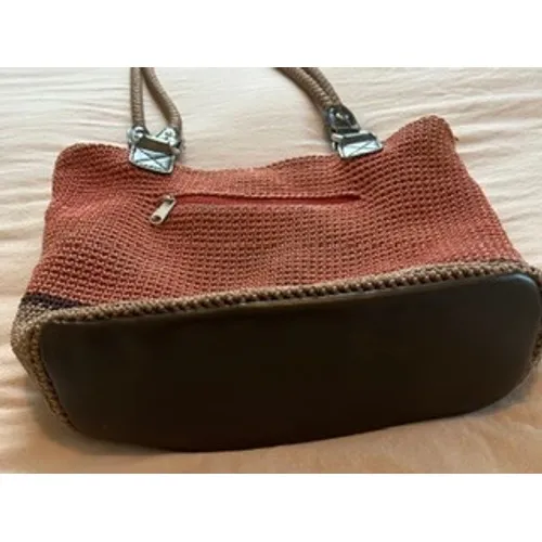 Croft & Barrow Crochet Knit Shoulder Bag Coral Taupe Colorblock Faux Leather - Image 3