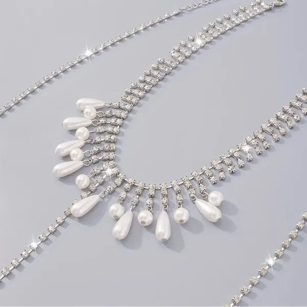 Faux Pearl Tassel Pendant Body Chain Full Of Shiny Rhinestone Body Chain Jewelry - Image 6
