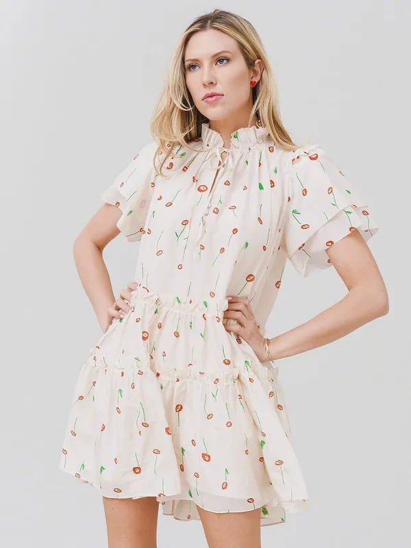 Hunter Bell Merritt Dress Floral Short Flutter sleeve tiered - Image 2