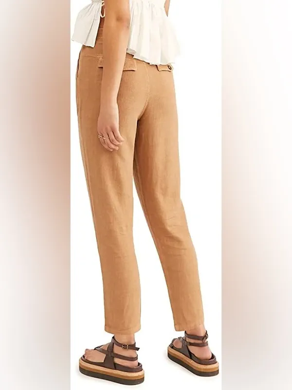 Free People Faded Love Linen Blend Trousers Camel Brown Women's 28 - Image 4