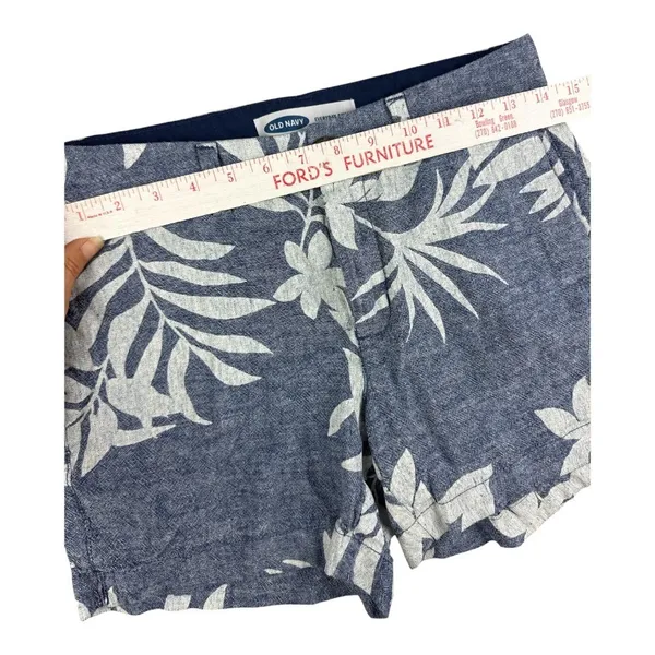 Old Navy Everyday Shorts Womens 0 Blue White Tropical Floral Linen Blend Palm - Image 4