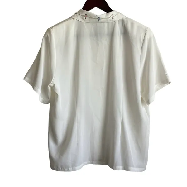 VTG Bryn‎ Connelly Women Blouse 12 Ivory Sheer Embroidered Peter Pan Collar - Image 2