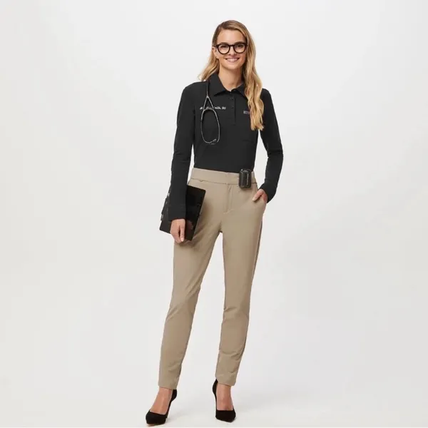 FigsPro Zip Fly Skinny Scrub Trouser Professional Pants Khaki Tan Elastic Waist‎ - Image 10