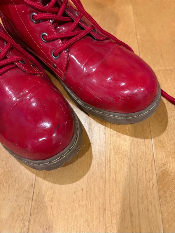 Chinese Laundry red patent faux leather combat sz 8 - Image 7
