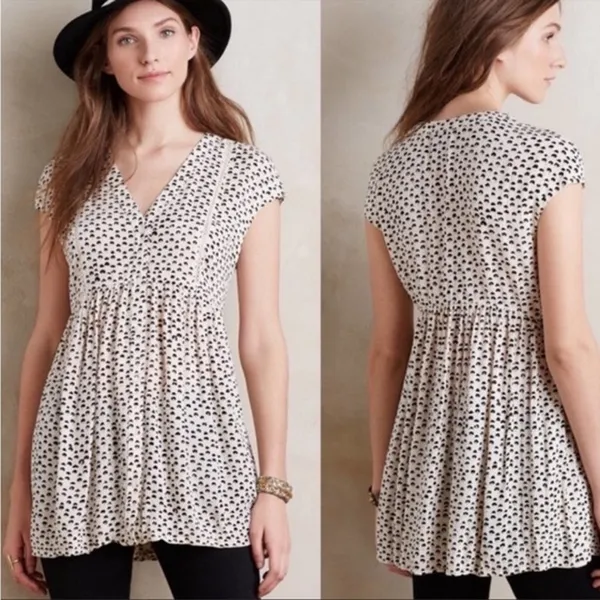 Vanessa Virginia by Anthropologie Spotted Black and White Blouse M - Image 2