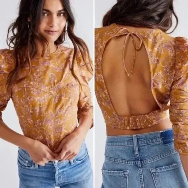 Free People Brown‎ Floral Monica Backless Crop Top - Image 2
