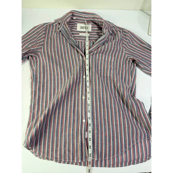 Grayson The Hero Striped Button Down Shirt Cotton Blue Red Size 01 Small - Image 7