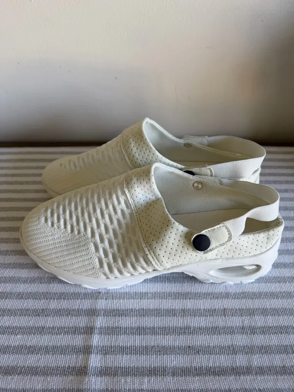 Women's White Open Heel Strap Mesh Shoe Size 39 aka 8 #260858 - Image 5