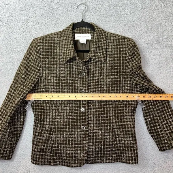 Jones New York Blazer Womens 12 Green Wool Silk‎ Blend Plaid Jacket Career Work - Image 5